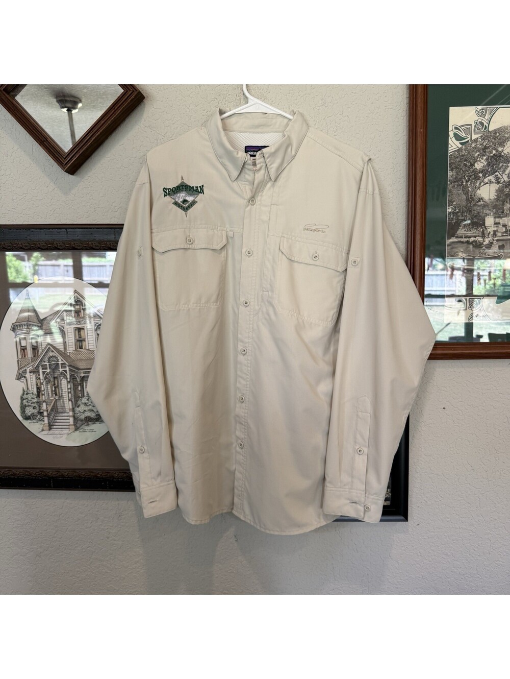 Patagonia Sportsman Outdoors Mens Fishing Button Long Sleeve Shirt Size Medium